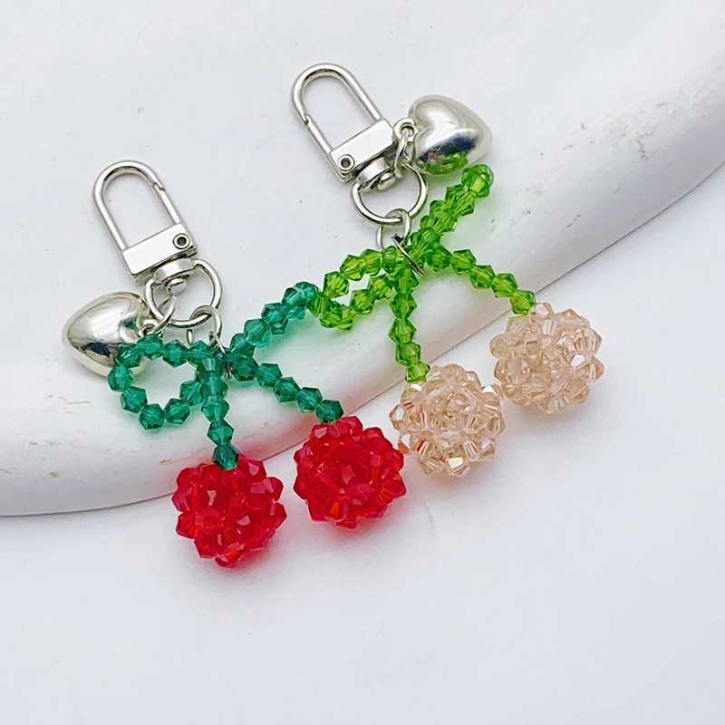 Keychains Lanyards Exquisite Cherry Fruit Bag Charm Key chain Red Keyring for Elegant Women Backpack Purse Pendant Jewelry Accessories Gift H250115