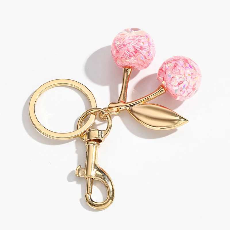 Keychains Lanyards New Cherry Fruit Keychain Pendant Crystal Charm For Bag Womens Handbag Shoulder Bags Attachment Parts H250115