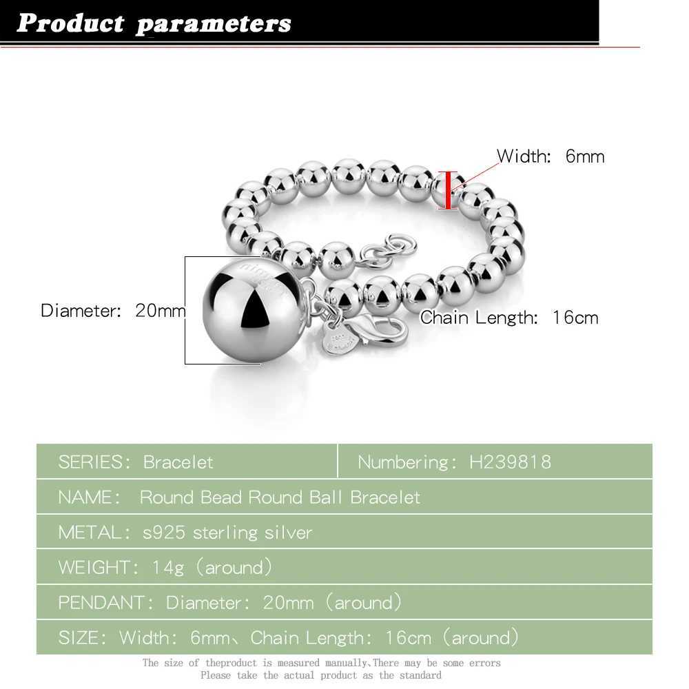 Chain Womens 925 Sterling Silver Bracelet Ethnic The Ball Pendant Beaded Lady Charm Jewelry 20cm Solid H250115