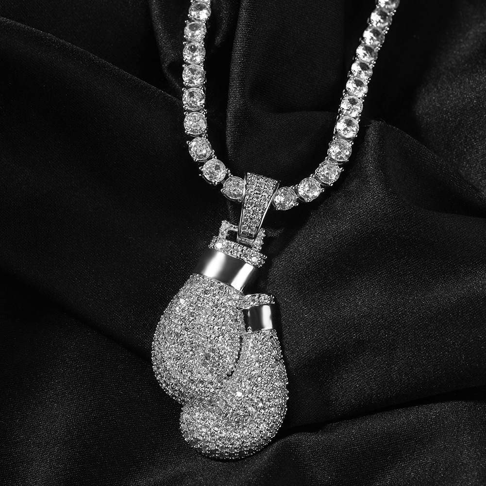 Fashion Charm Men Necklace Boxing Gloves Pendant Necklace 5A Zircon 18K Real Gold Plated Jewelry