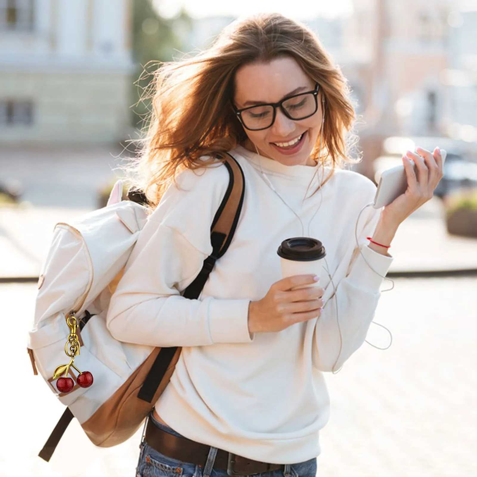 Keychains Lanyards Sweet Red Cherry Keychain Bag Charm Cute Pendant For Handbag Birthday Key Rings Jewels Girl Gifts H250217