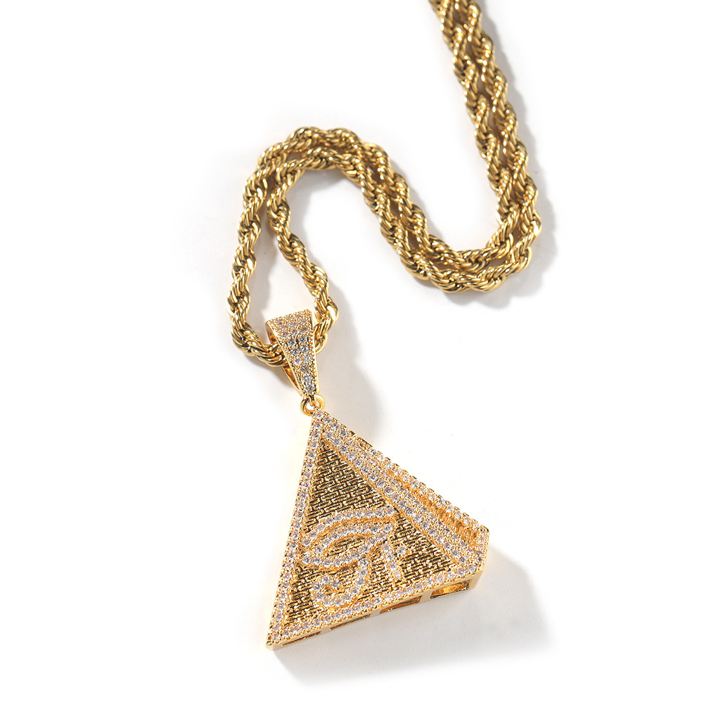 Hip Hop Eye Geometric Pendant Necklace 5A Zircon 18K Real Gold Plated Jewelry