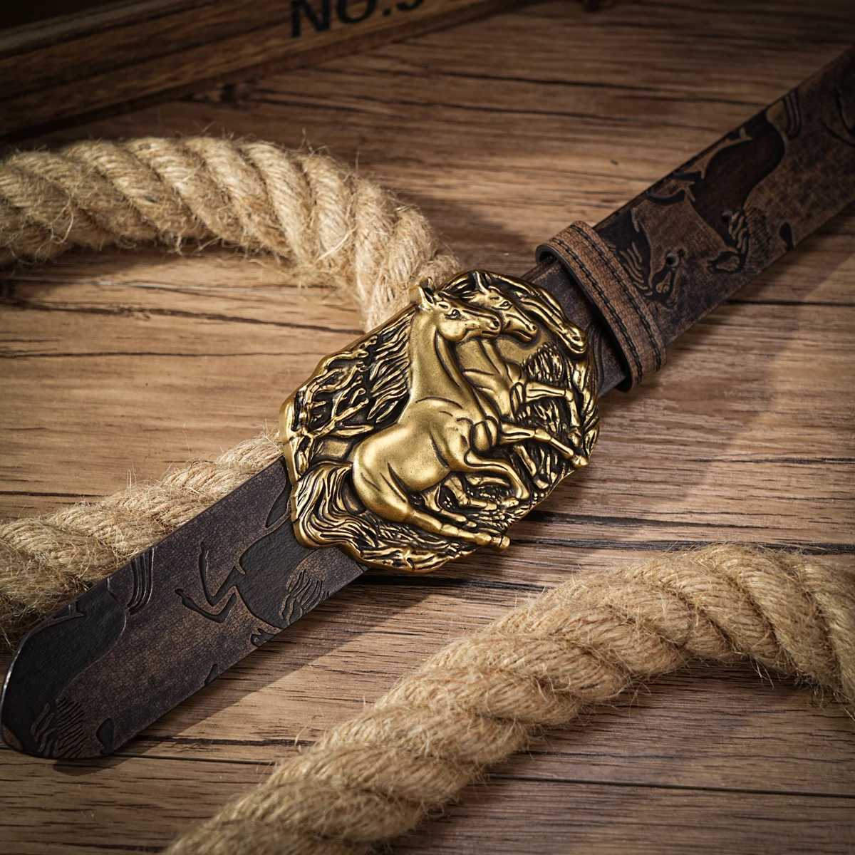 Western Cowboy PU Leather Belt - Men Waist Str Bull Decoration Floral Engraved for JeansXJ250114