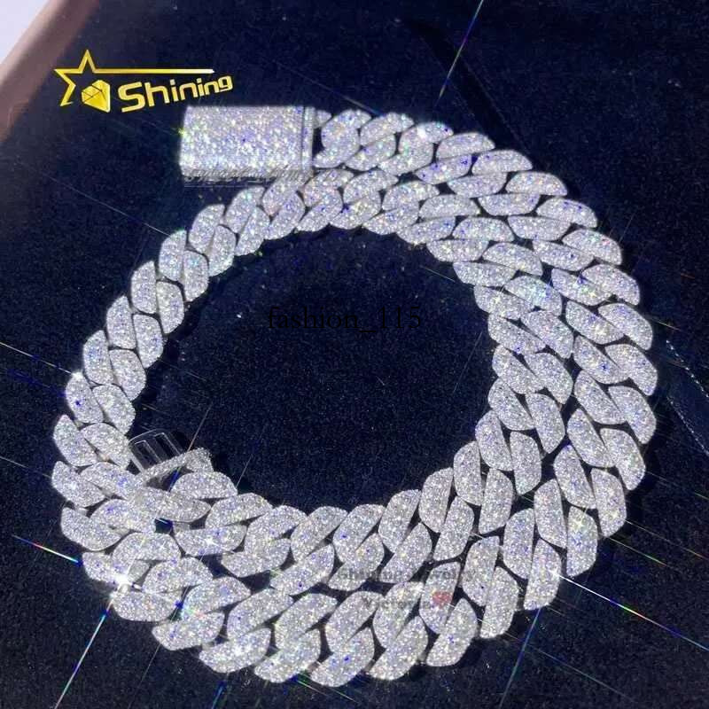 13MM 15MM Solid Sier Buss Down Hip Hop Men Rapper Iced Out Moissanite Cuban k Chain