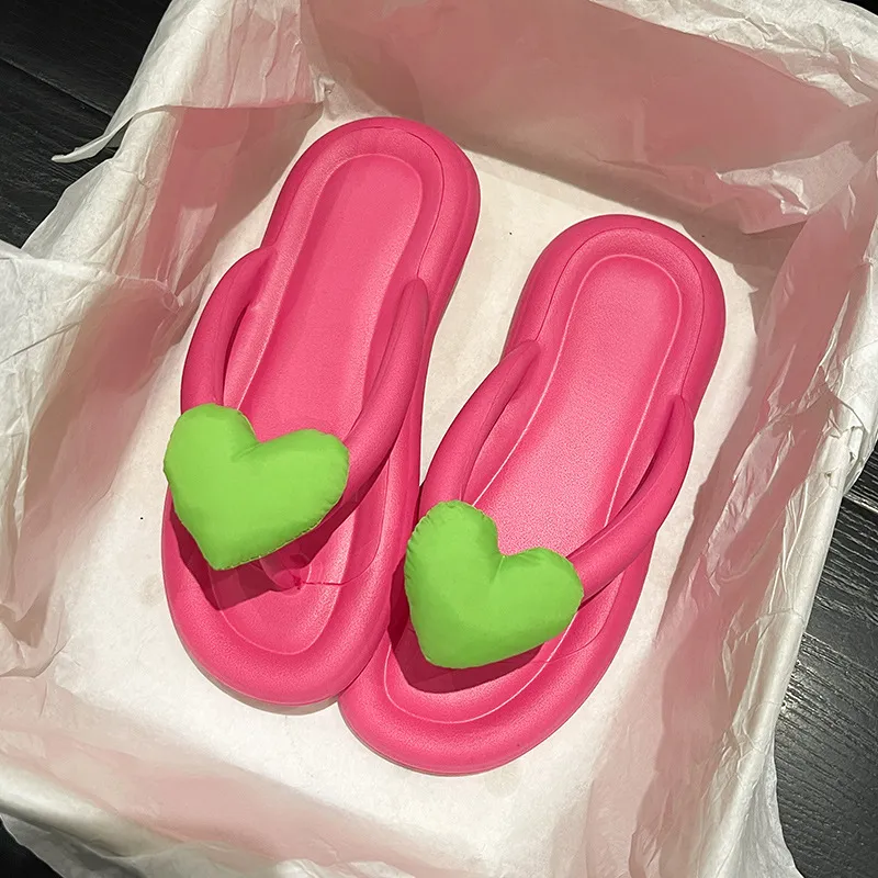 Rainbow Color Flip ps Outwear Summer New Heart Beach Soft Sole Slippers Indoor Paltform EVA Home Wear Women Shoes zhanyishengli