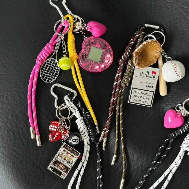 Keychains Lanyards Fashion niche personalized baseball car keychain bag pendant handmade couple woven lanyard H250115