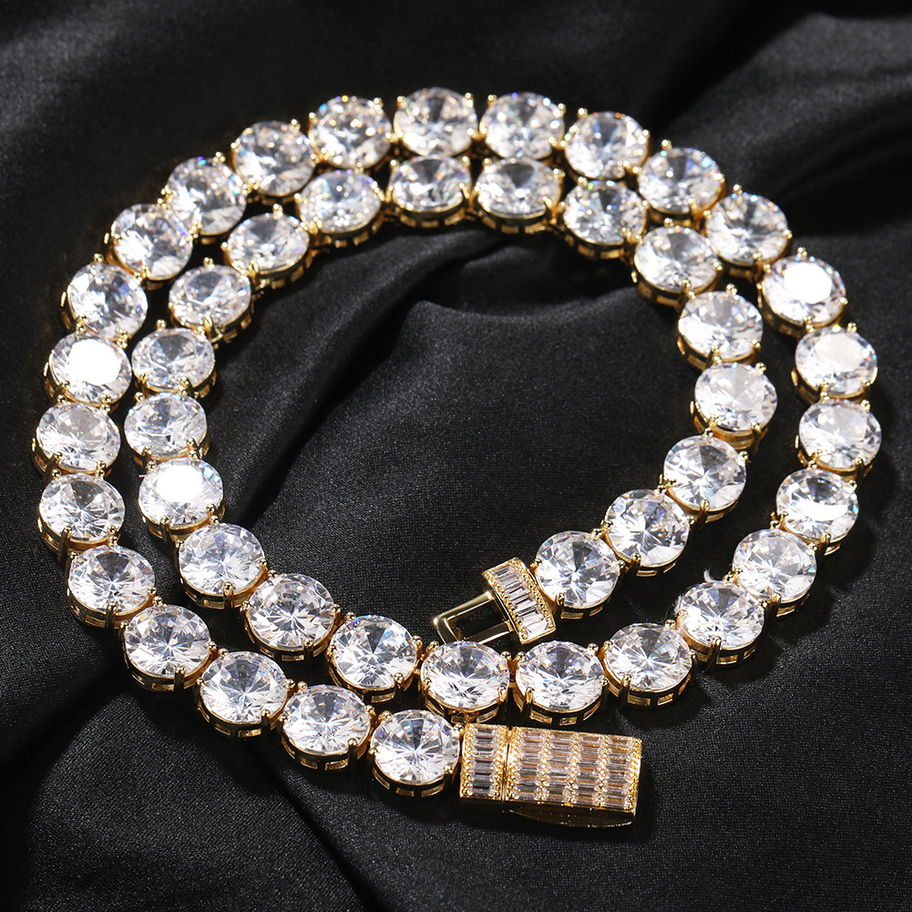 10mm Hip Hop Tennis Chain Cuban Chain Necklace Bracelets Real Gold Plated 5A Round Zircon Jewelry