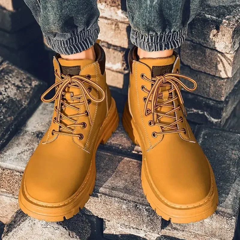 Leather Shoes for Men Lace Up Height Increasing Non Slip and Waterproof Man Casual Boots Legitimate Summer Sale Cowhide 250113