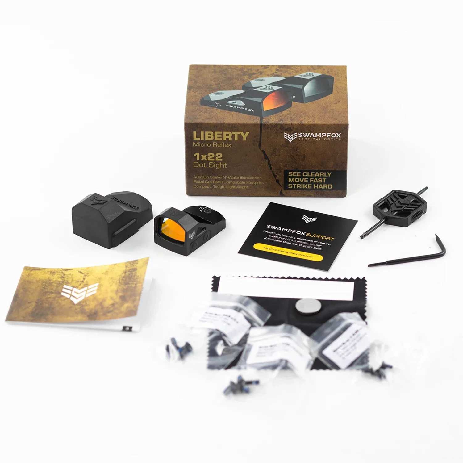 Original Swampfox Optics Liberty x22 Compact Reflex Red Dot Sights (Pistol Cut) 3 MOA Reticle Motion Sensing IlluminationW241014