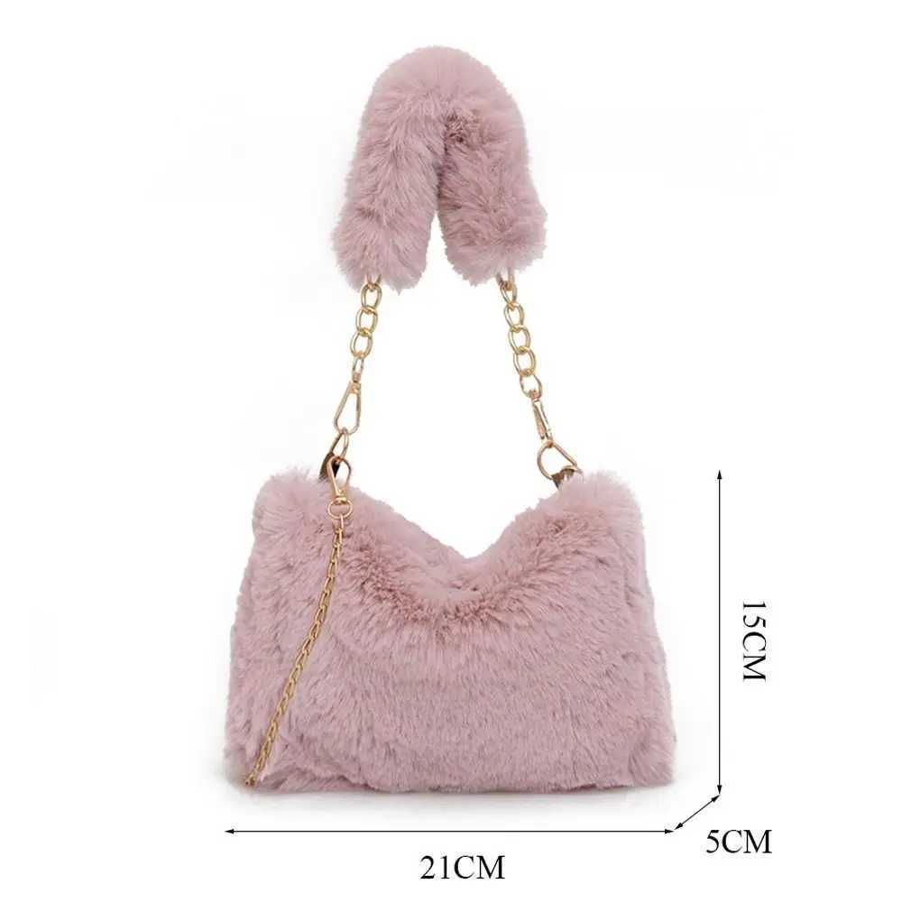 New Arrival Fashionable womens fluffy shoulder bag womens winter under chain bag solid color handbag soft plush handbag T250407