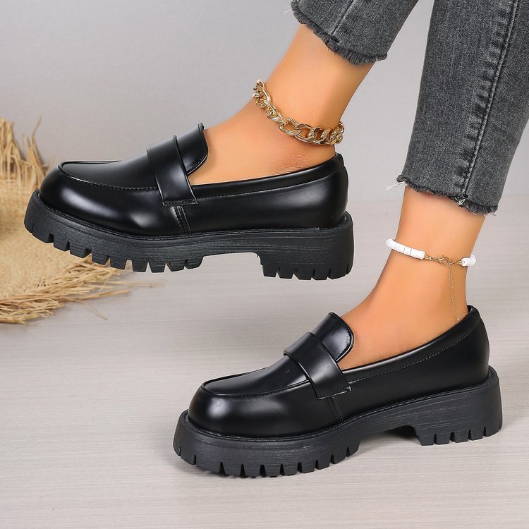 Versatile Leather Shoes women 2025 new spring thick sole academy style single shoes ins fashion shoes