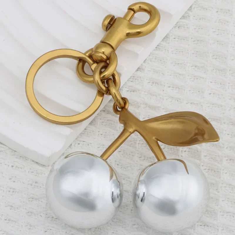Keychains Lanyards Silver Plated Cherry Keychain Purse Charm Made of Metal Hardware and Glittering Mirror Resin Accessories H250115