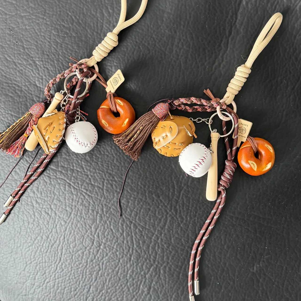 Keychains Lanyards Creative Chocolate Coffee Bean Keychain Handmade Simple Diy Rope Pendant Y2k Alkali Water Bread Tassels Trendy Accessory Gifts H250