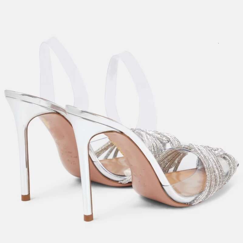 New Summer Women's High Heel Pointed Transparent Rhies Cap Toe Sexy Fashion One-strap Sandals