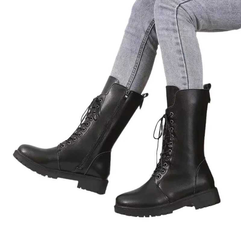 Womens Designer Knight Boots Autumn Winter Fi lace up Side Zipper Ankle Boots Woman Platform Shoes Bota De VaqueiroXJ250115