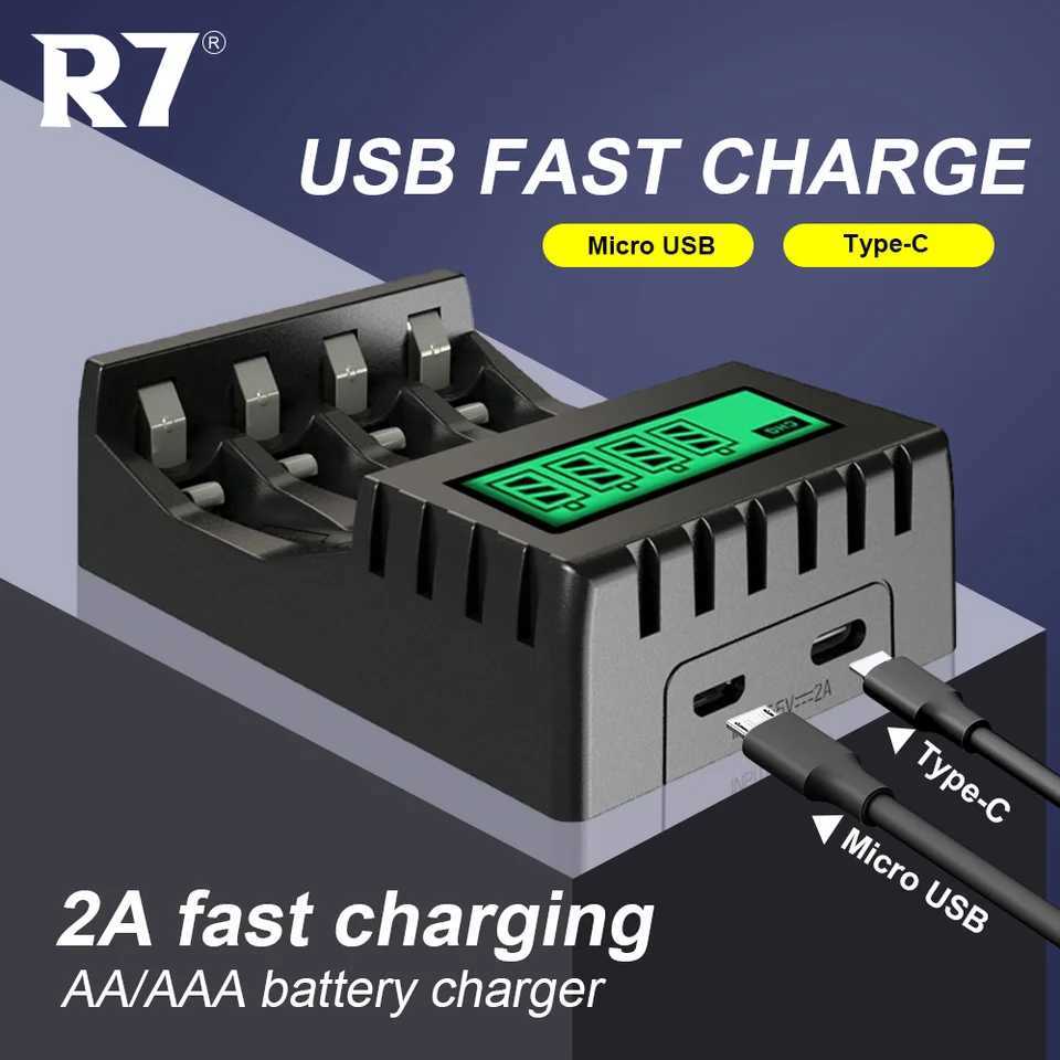 New Arrival R7 4-8 Slots AA AAA battery charger with LCD Display Smart Fast Charging for 1.2V AA/AAA C/D 9V NIMH NICD Rechargeable Battery T250114