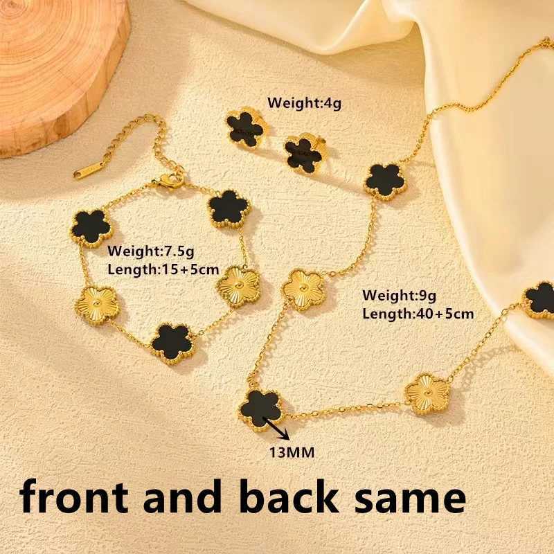Pendant Necklaces EILIECK 316L Stainless Steel 4-Color Five Leaf CloverPendant Necklace For Women Fashion Two-Sided Neck Chain Jewelry Party Gift H250