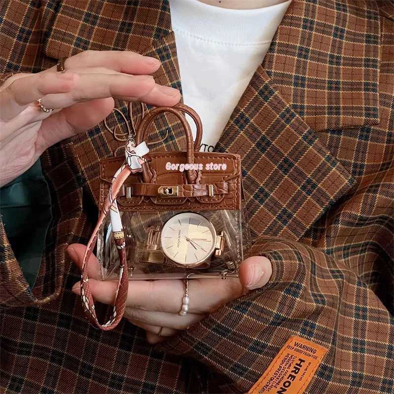 Keychains Lanyards Car Key Bag Mini Pendant Transparent Platinum Hanging Decoration Exquisite Headphone H250115