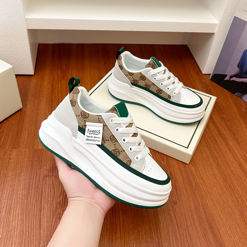 Women Casual Shoes Thick Sole Fashion Versatile Design Sense Korean Version Triple Grey Green Free shipping