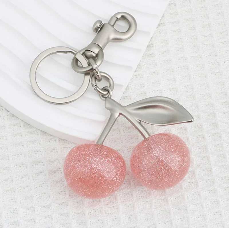 Keychains Lanyards Sparkling Pink Crystal Cherry Charm Keychain For Handbag Shoulder Bag Womens Attachment Part H250115