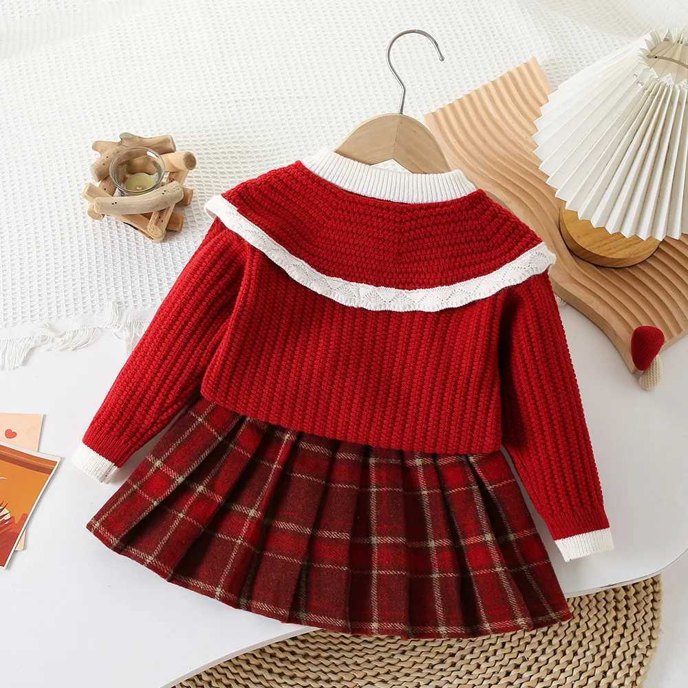 Clothing Sets Girls knitted two-piece flower Golilla knitted cardigan+Tatar skirt baby girls winter clothing childrens knitted sweater Y241129VC1V