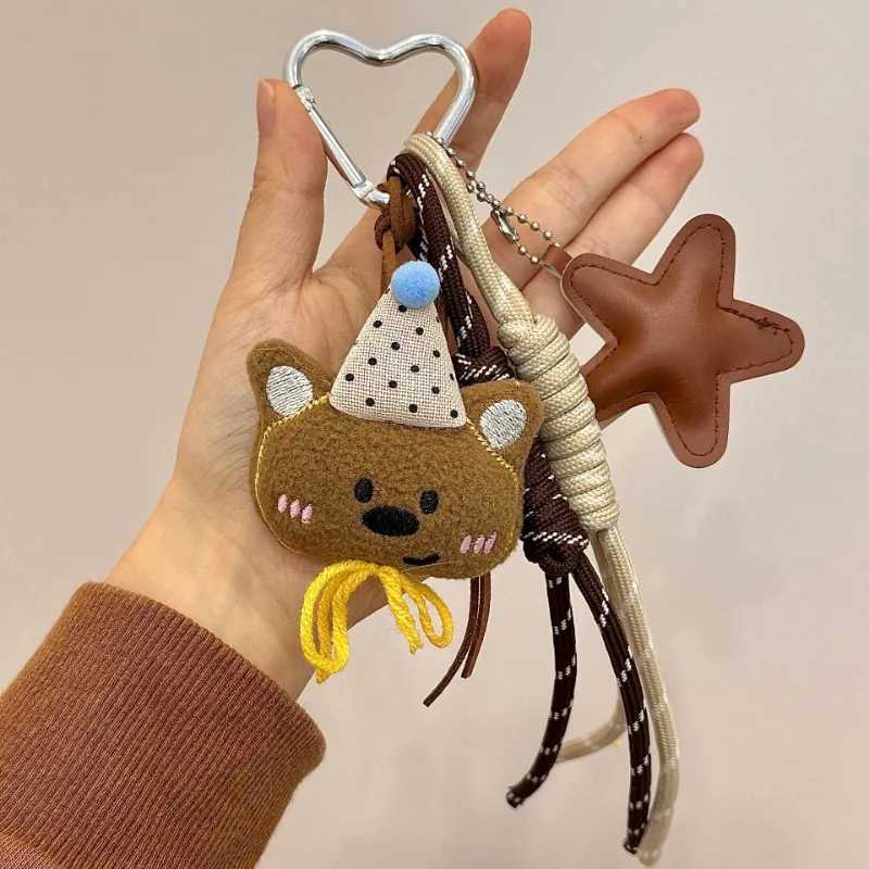 Keychains Lanyards Waist Chain Belts Cartoon plush teddy bear doll pendant high-end coffee color backpack bead chain keychain decoration H250115