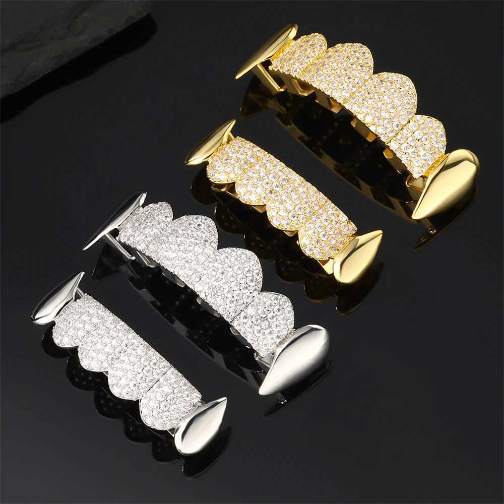 D Z New Fashion Teeth Grillz Set For Unisex Top Bottom Iced Out Cubic Zirconia Stone Brass Material Hip Hop Charm Jewelry GiftXJ250114