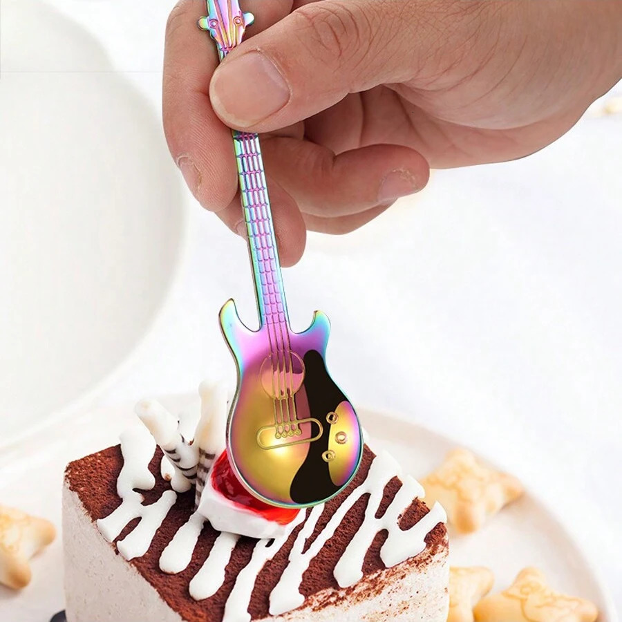 5PCS coffee spoons creative guitar spoons 304 stainless steel dessert ice cream mixing spoons 250113