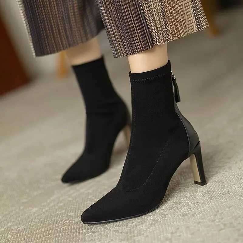 2024 Women Ankle Boots Fi Pointed Toe Ladies Elegant Short Boots Thin High Heel Autumn Winter Womens BootsXJ250217