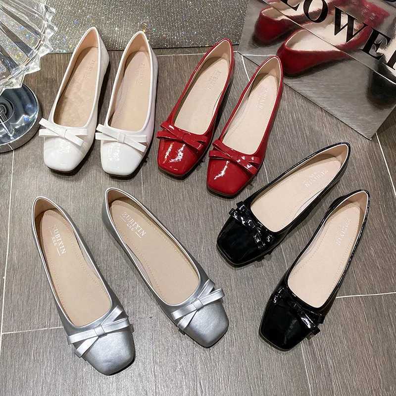 Elegant Ladies Sier Bowtie Flat Shoes Wan Slip Square Toe Loafers Size 34-43 Female Ballet Dancer Dress Moccasins Y250115