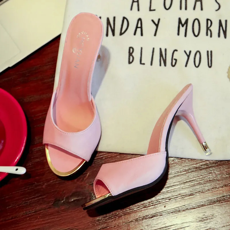 Comemore Summer Fashion Thin Heels Shoe Sexy Black Slippers Woman Comfortable Sandals Mules Women High Heel Slip-on Shoes 250113