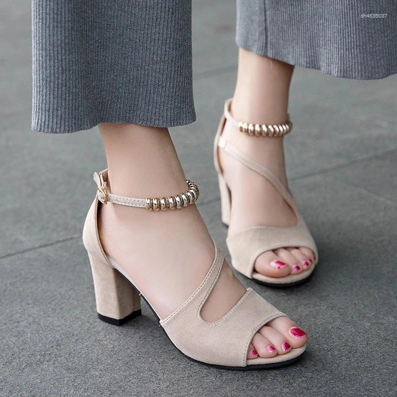 Sandals 2025 Summer Women's Thick Heel Women Fashion Sexy Fish Mouth Hollow Roman Word With Beaded High zhanyishengli