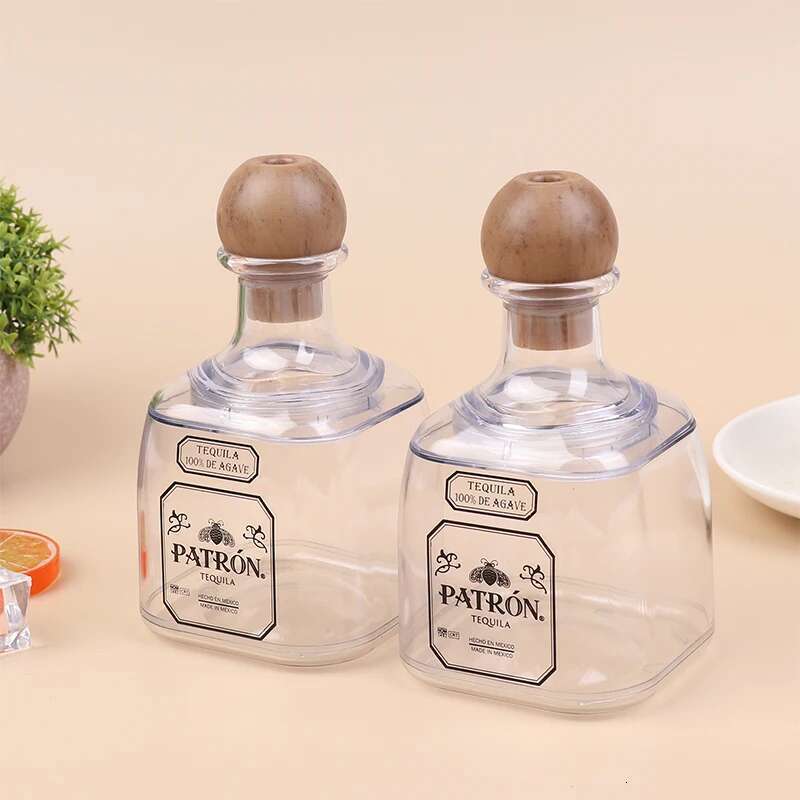 375Ml Acrylic Reusable Cups With Straw Hole Mini Patron Tequila Bottles Empty For Drinking