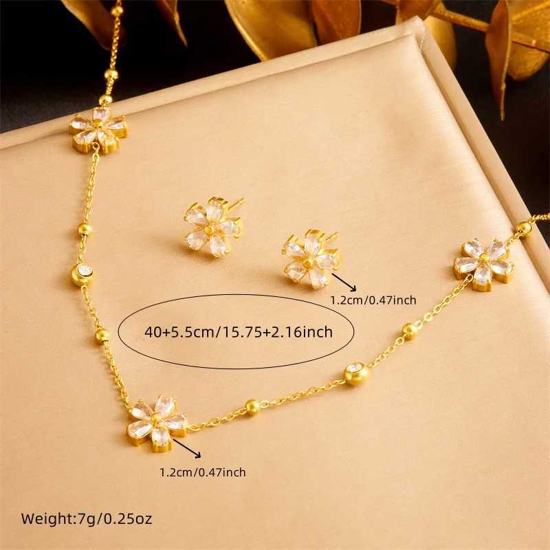 Bracelet Earrings Necklace DIEYURO 316L Stainless White Rhinestone Five Leaf Flowers Suit For Women Girl New Trend Non-fading Jewelry Set H250115