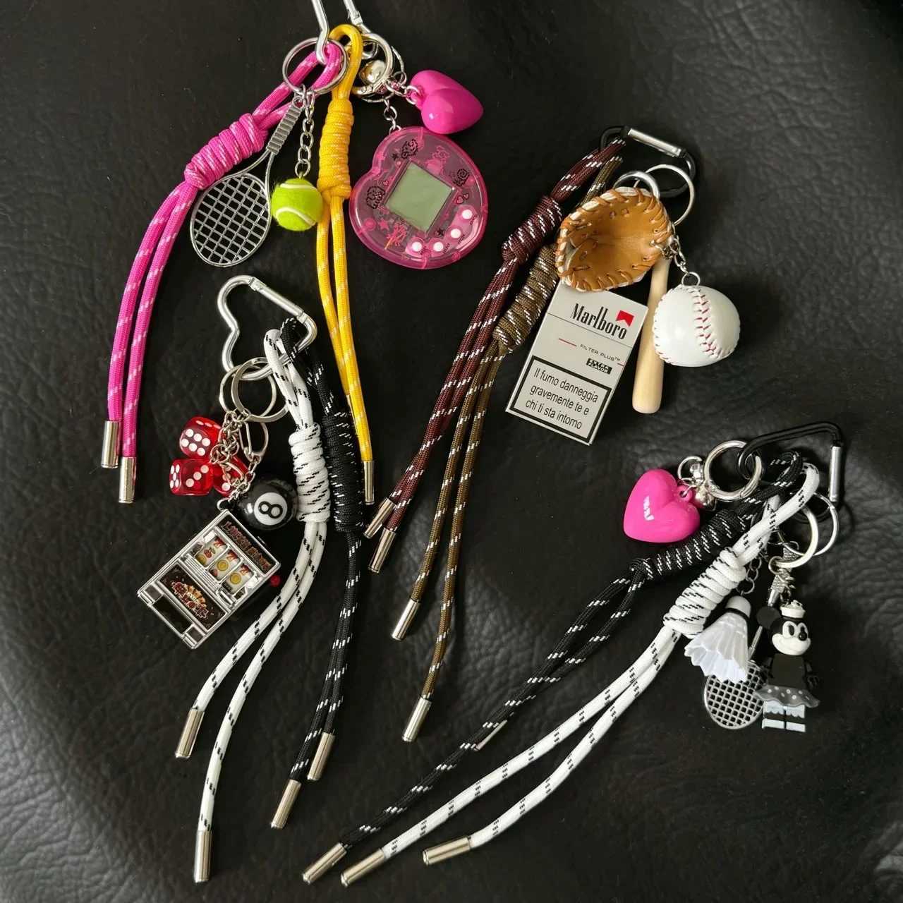 Keychains Lanyards Small niche personalized baseball car keychain bag pendant handmade couple woven hanging rope H250115