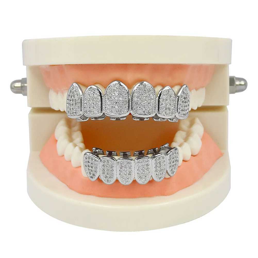 RACHELZ Hip Hop 6/6 Cubic Zircon Teeth Grillz Fashion Gold Silver Color CZ Stone Tooth Caps For Men Women Jewelry Halloween GiftXJ250114