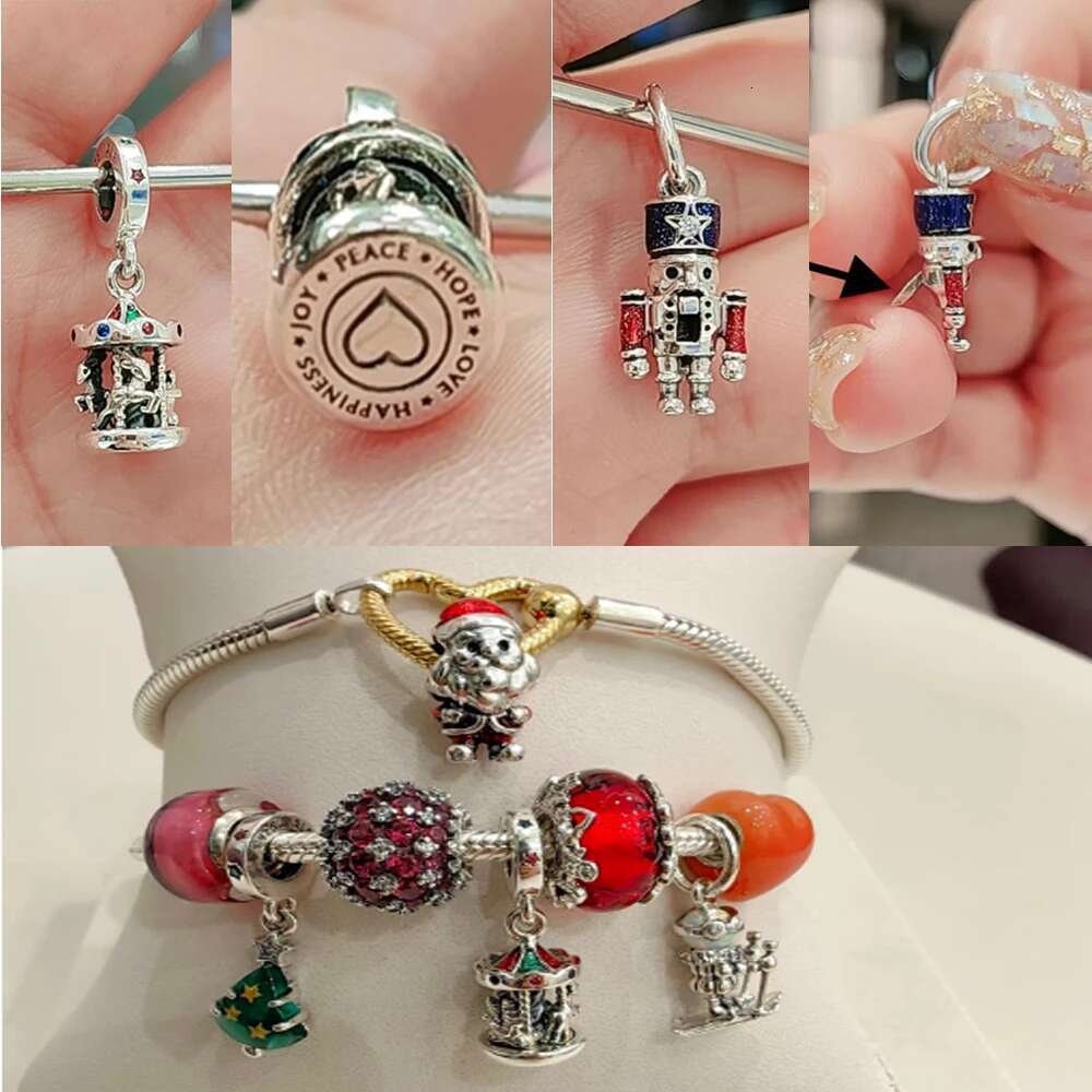 Classics 925 Sterling Silver Carousel Beads Sparkling Stars Sun Moon Combination Pendant Double Hearts Dangle Charm Fit DIY Bracelet Necklaces Jewelry
