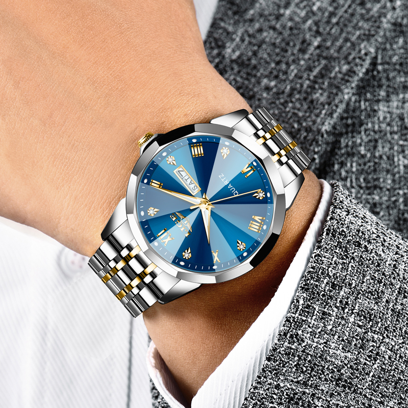 LIGE Men's Quartz Watch Classic Business Watch Double Calendar Three Pin Watch Stainless Steel strap Teen Watch Student Watch Quarzuhr