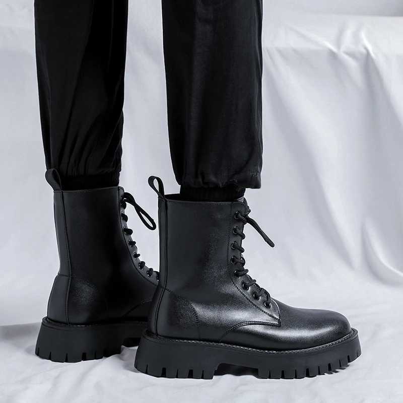Italian Mens Classic High Top Boots 2024 Winter Designer Leather Boot Male Casual Black Platform Outdoor Ankle BootsXJ250115