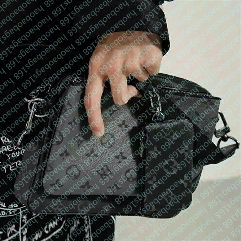 Luxurys Designer bags men 3pcs Trio Leather Black Flowers Messenger Purse Crossbody Bags Leather Fashion Evening Cross Body shoulder bags purse