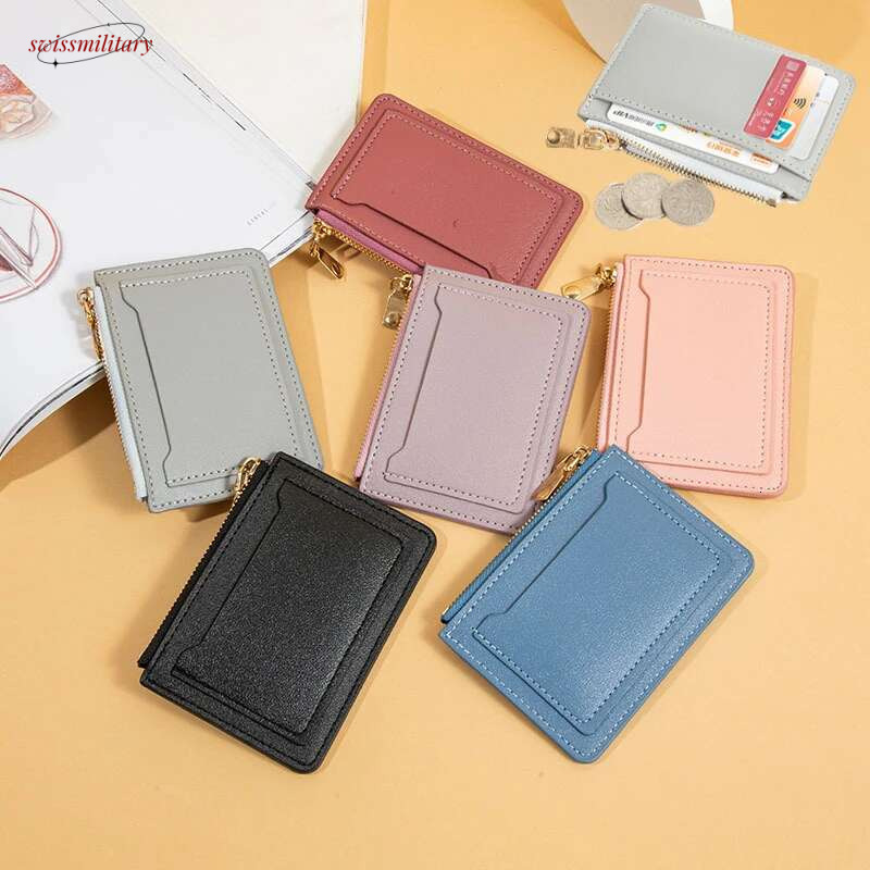 Ultra-Thin Women Men Credit ID Card Holder PU Leather Zipper Fashion Small Wallet Money Bag Case Coin Purse Clip Organizer swissmilitary