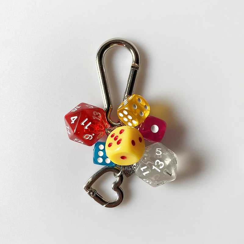 Keychains Lanyards Y2K Black Dice Shaped Keychain Funny Resin Key Chains for Women Cuboid Heart Bag Charms Keyring Handbag Casino Party Gifts H250115