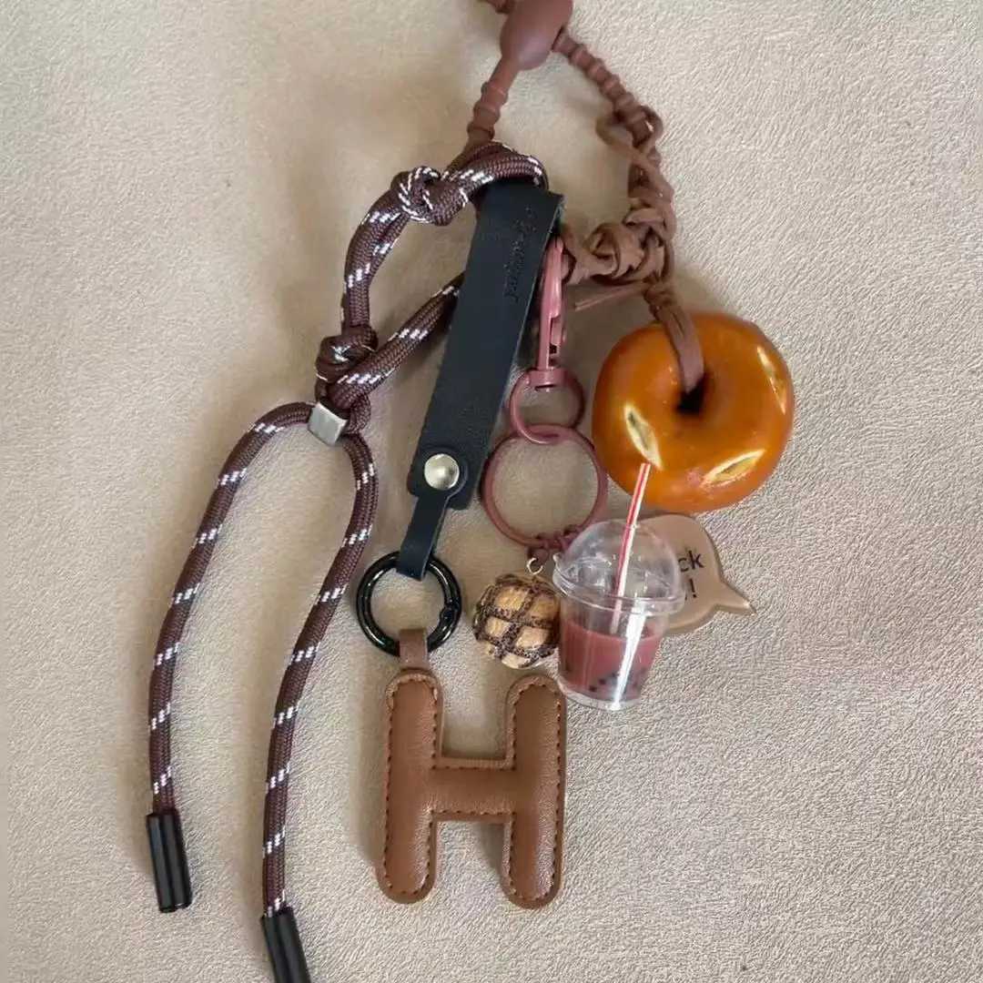 Keychains Lanyards Creative Chocolate Coffee Bean Keychain Handmade Simple Diy Rope Pendant Y2k Alkali Water Bread Tassels Trendy Accessory Gifts H250