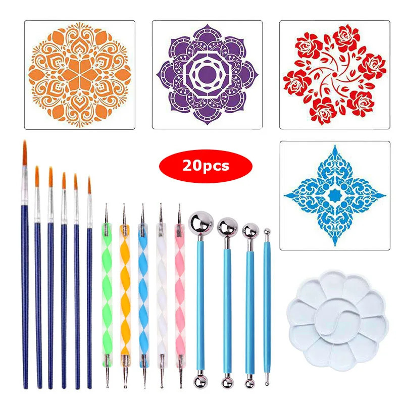 5335pcs DIY Stone Mandala Dotting Tools for Painting Rock Pen Embossing Starter Drawing Stencil Template Brush Tray Kit 250106