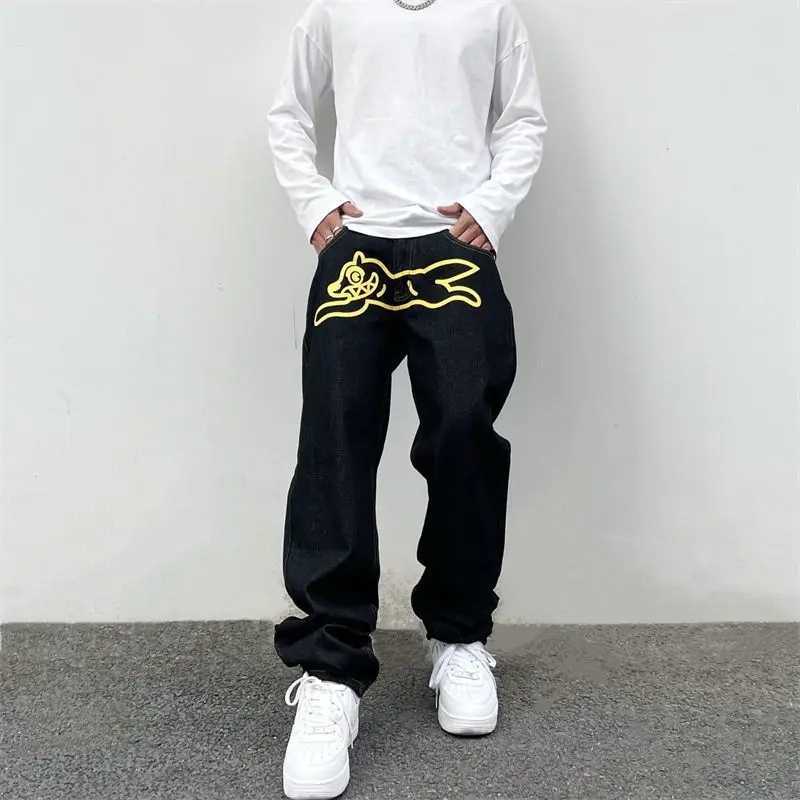 Hip Hop Flying Dog Print Jeans for Men High Street Straight Loose Wide leg Pants Fashion Baggy Trousers Male Y2K Luxury Denim W250115