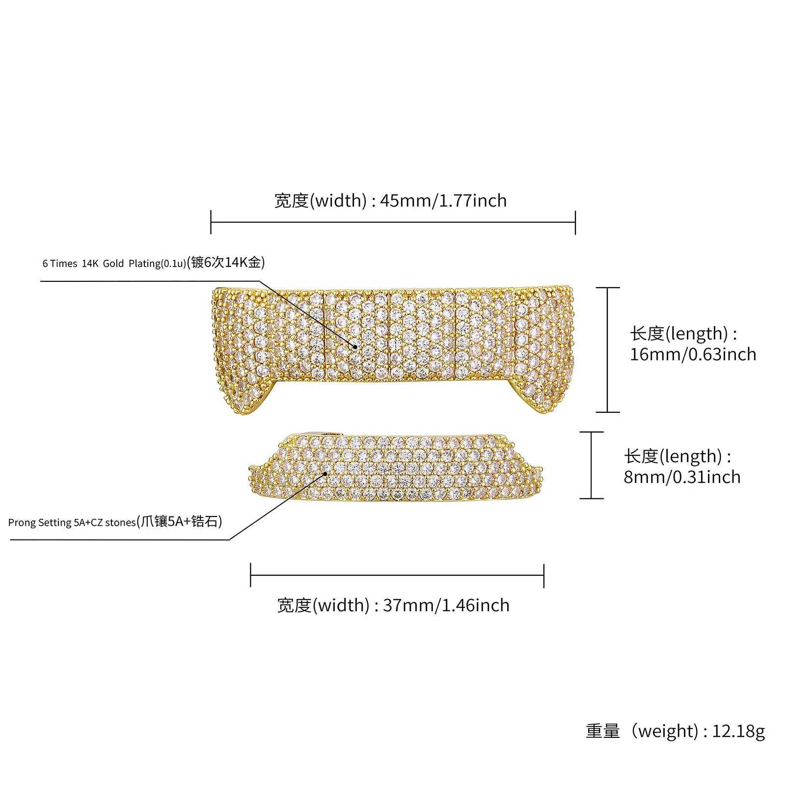 YOUNGX Gold Silver Color Zircon Tooth Caps For Women Men Full CZ Stone Teeth Grillz Braces Hip Hop Dental Grills JewelryXJ250114