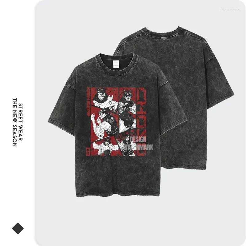 Men's T Shirts Anime J-Jujutsu K-Kaisen Vintage Washed CHOSO T-shirt Oversized Streetwear Fushiguro Toji Gojo Short Sleeve Tops Tees