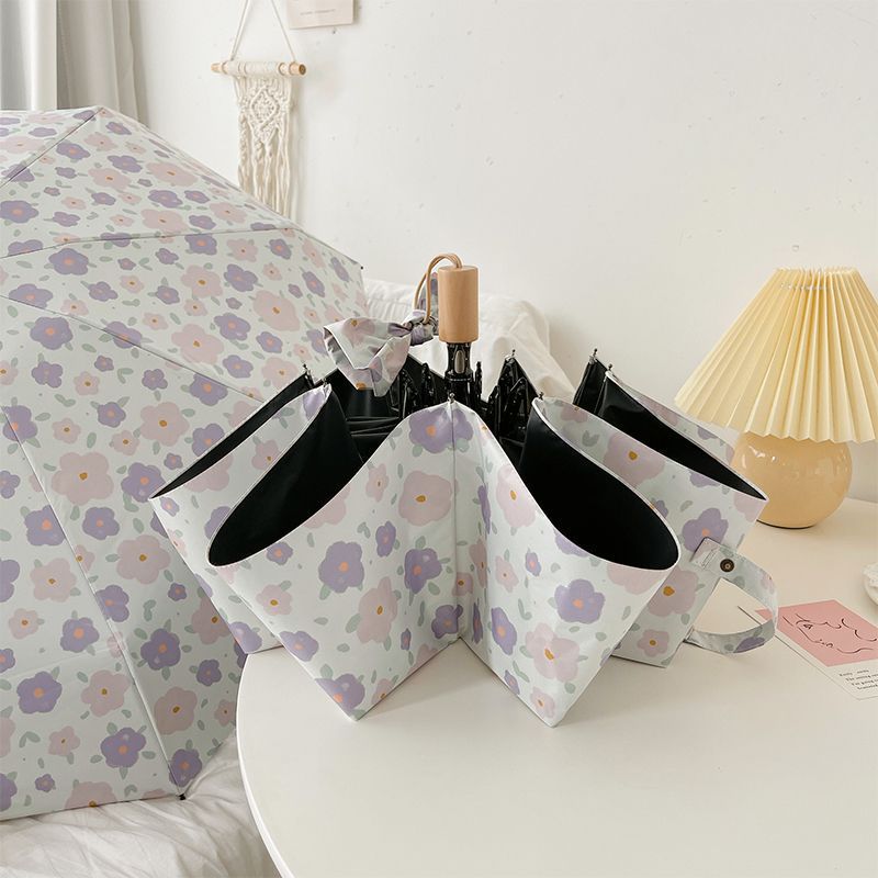 Lightweight Double-Layer Oil Painting Printed Compact Umbrella with UV Blocking