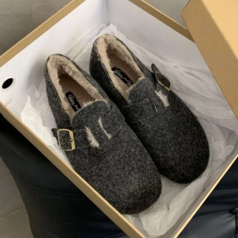 Fur Flats Loafers Platform Suede Warm Plush Cotton Shoes Casual Slippers Woman Winter 2025 Trend Cozy Non Slip atos Mujer