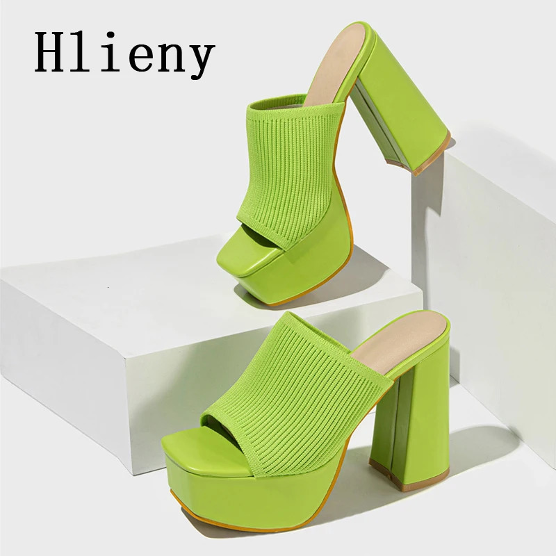 Hlieny Roma Style Knitted Platform Slippers Chunky High Heels Women Peep Toe Fashion Pumps Ladies Shoes Sandals Size 35-42 250113